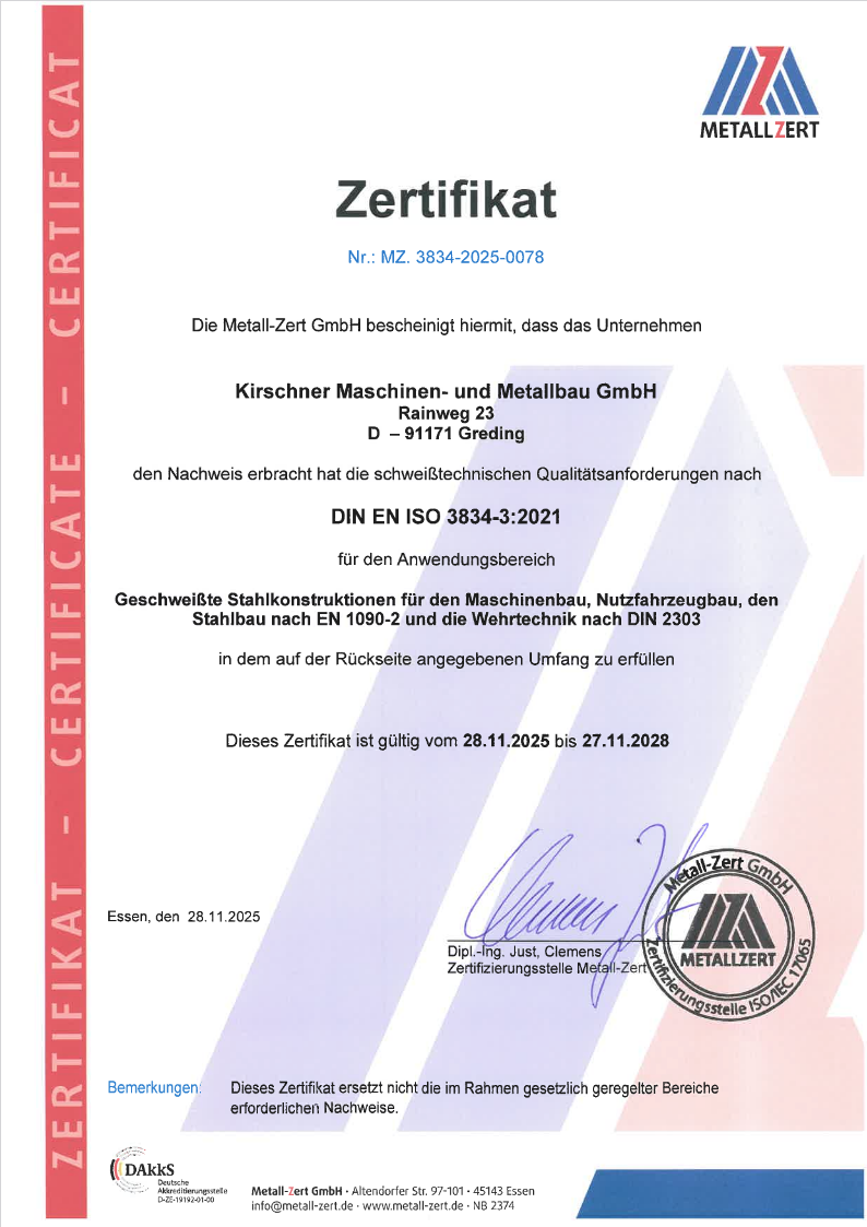 KIRSCHNER_DIN EN ISO 3834-32021 Zertifikat